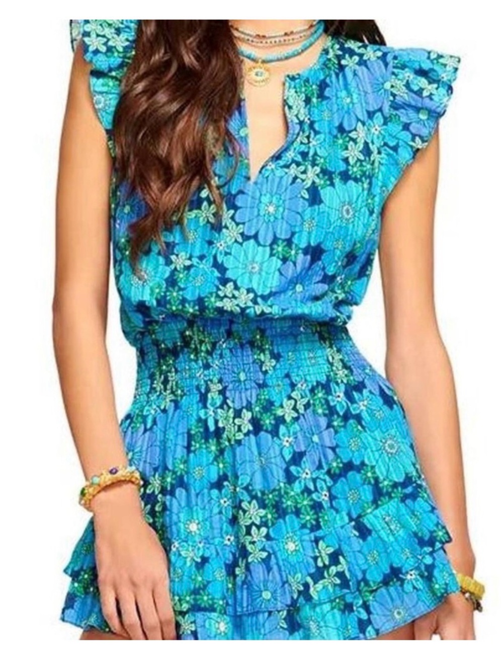 Ramy brook charlene dress Blue Floral Ruffled Mini Dress